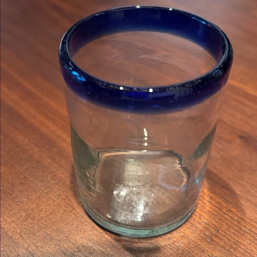 MEXICO HANDBLOWN GLASS TUMBLER COBALT BLUE Vintage 90s Replacement Barware 12 oz